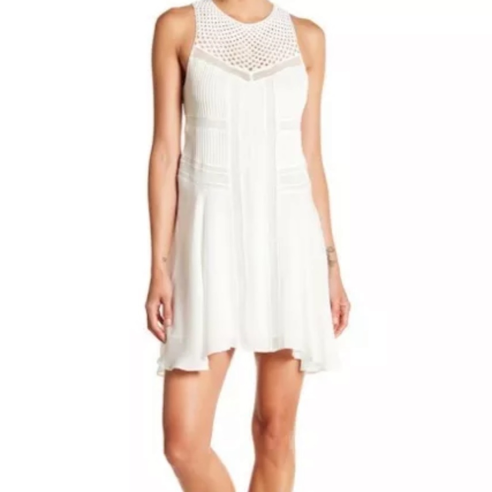 A.L.C. DRESS ELIN Silk Eggshell White Pleated Crochet Neckline Sz 8 NEW $595
